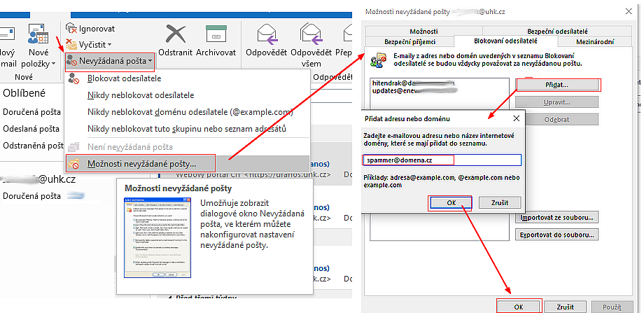 Přidání e-mailové adresy mezi blokované odesilatele