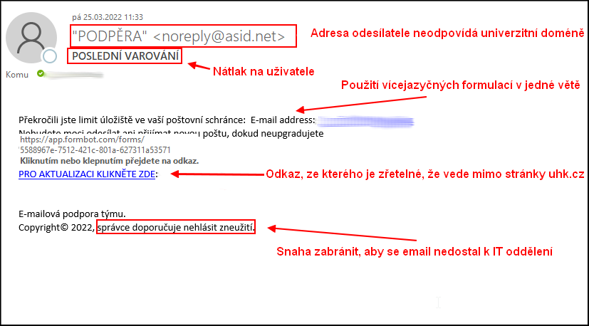 ukázka podvodného e-mailu