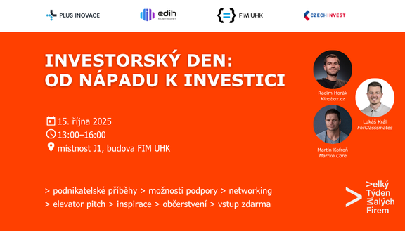 Máte hlavu plnou nápadů, ale nevíte, jak je přetavit v úspěšný byznys? Přijďte na Investorský den, který vám otevře dveře do světa podnikání! 